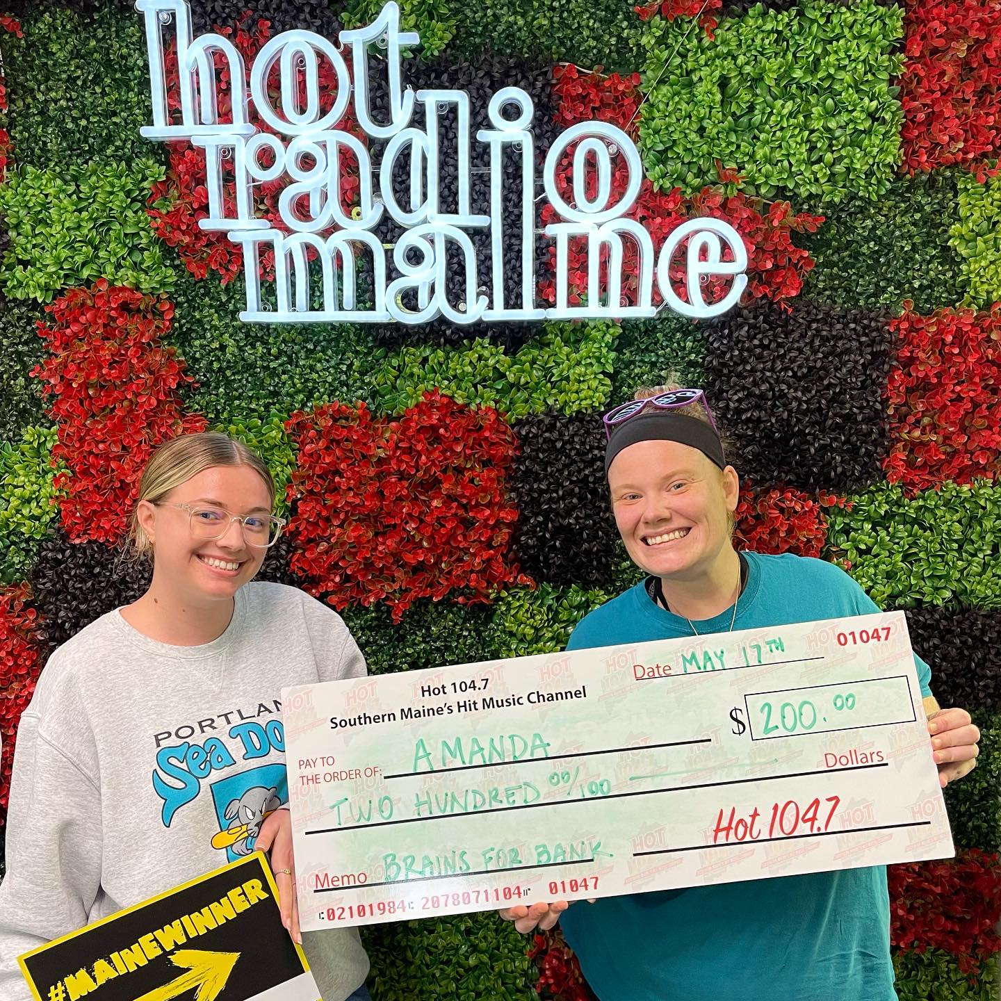 Shout out to Amanda from Biddeford - She just picked up her $200 #BrainsForBank prize! Next chance to play is coming up at 5pm with @aullthat & itâ€™s made Hot in Maine by @leeautomalls ðŸ§ ðŸ¦#MaineMadeWinners