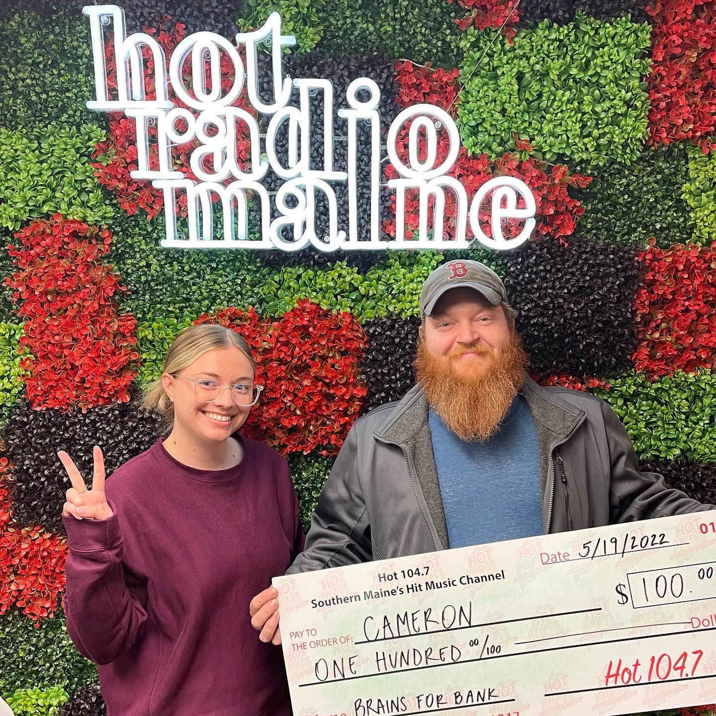 Shout out to Cameron from Waterboro - He just picked up his $100 #BrainsForBank prize! Next chance to play is coming up at 5pm with @aullthat & itâ€™s made Hot in Maine by @leeautomalls ðŸ§ ðŸ¦#MaineMadeWinners